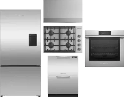 5 Piece Package Includes Refrigerator, Cooktop, Wall Oven, Hood And Dishwasher